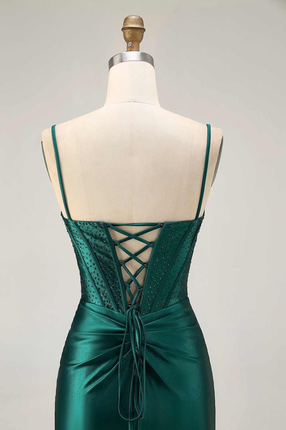 Dark Green Corset Bodycon Sequins Satin Cocktail Dress