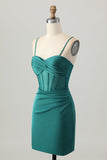 Dark Green Corset Tight Short Satin Cocktail Dress