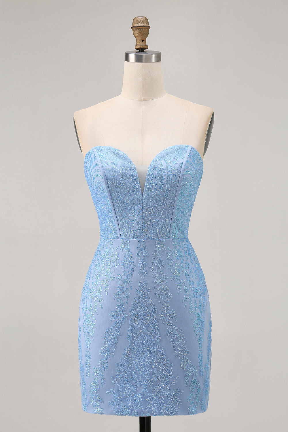Blue Bodycon Strapless Beaded Cocktail Dress