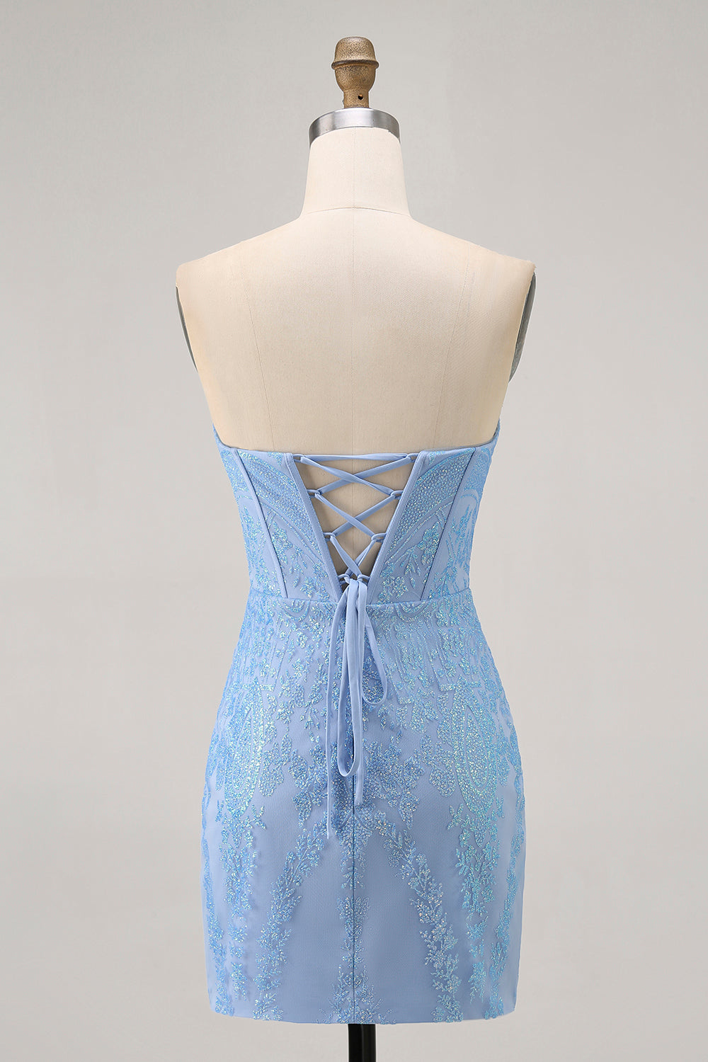Blue Bodycon Strapless Beaded Cocktail Dress