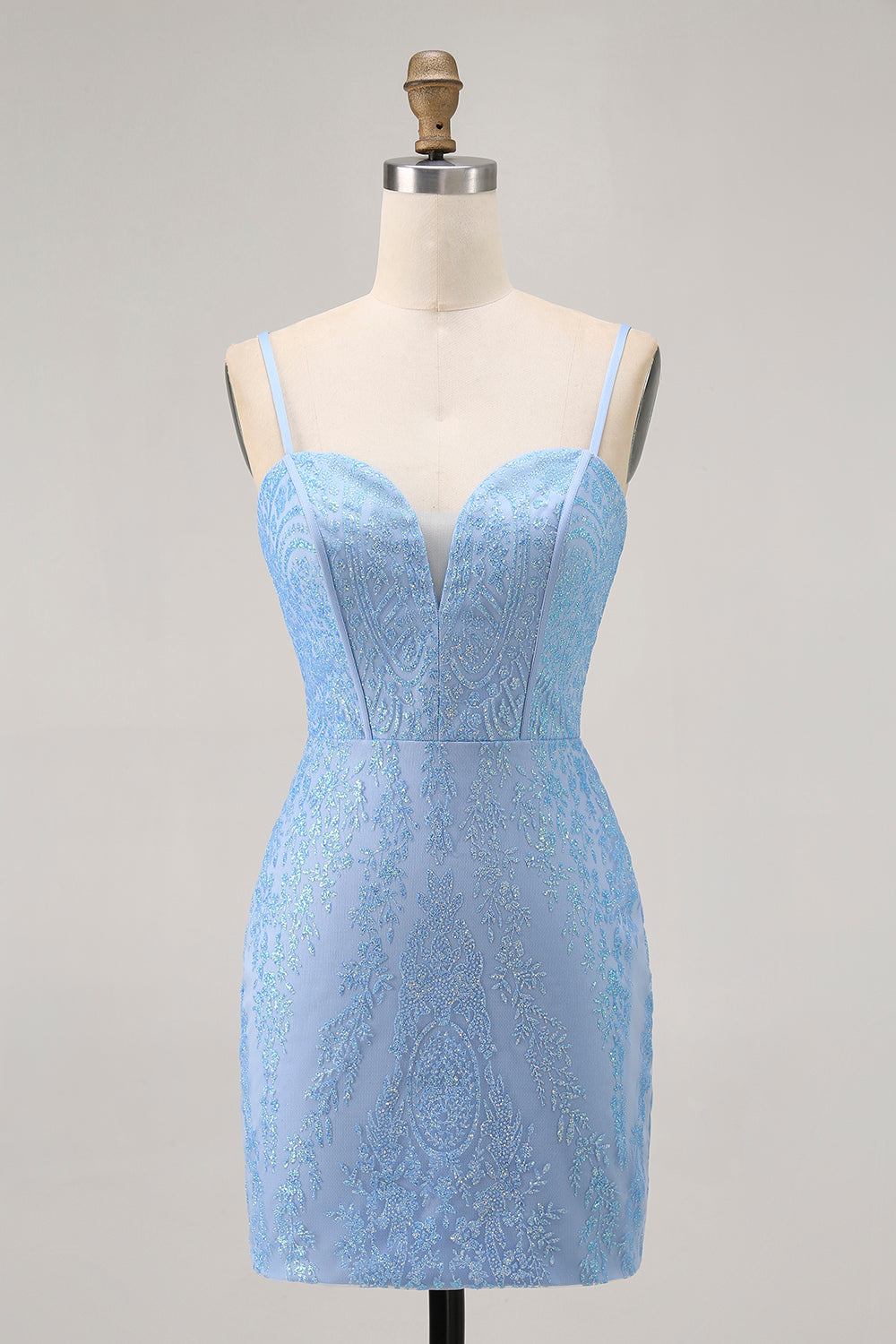 Blue Bodycon Strapless Beaded Cocktail Dress