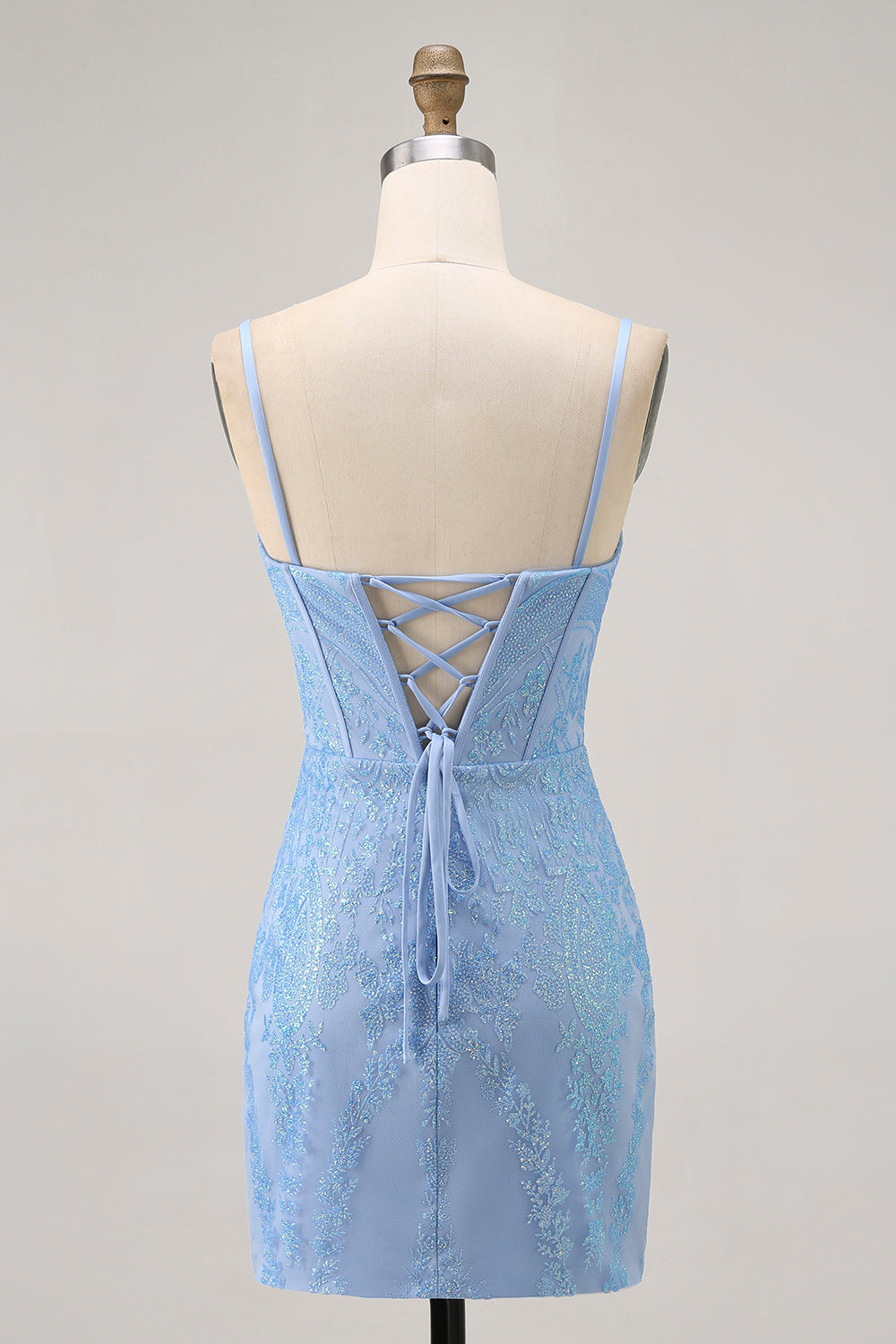 Blue Bodycon Strapless Beaded Cocktail Dress