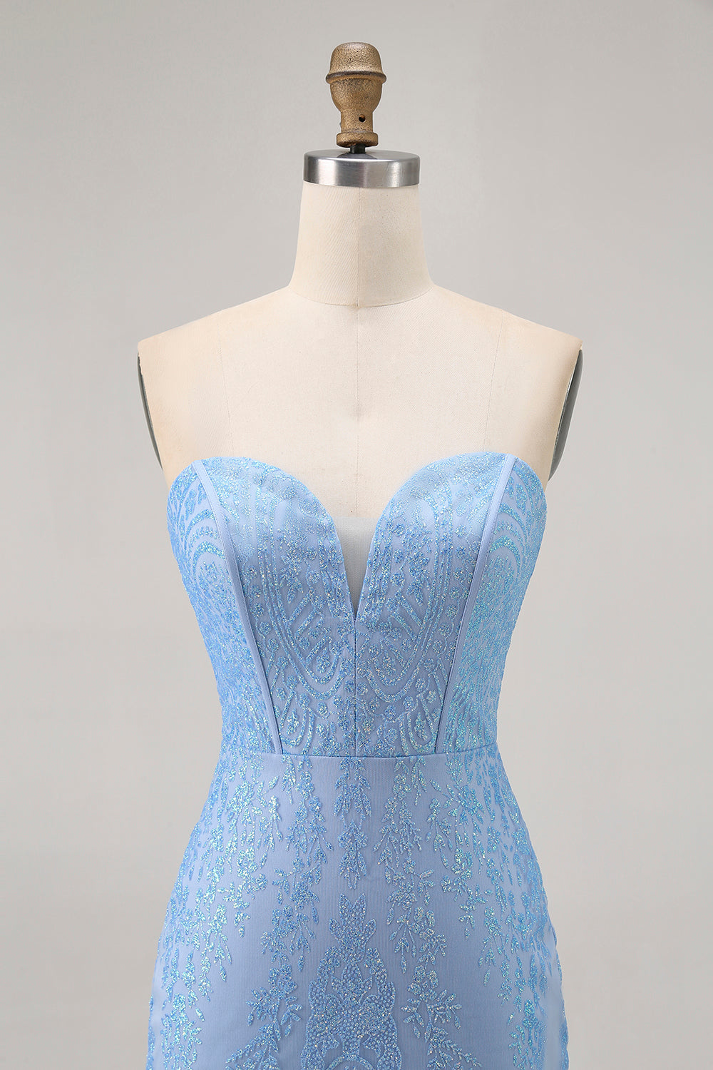 Blue Bodycon Strapless Beaded Cocktail Dress