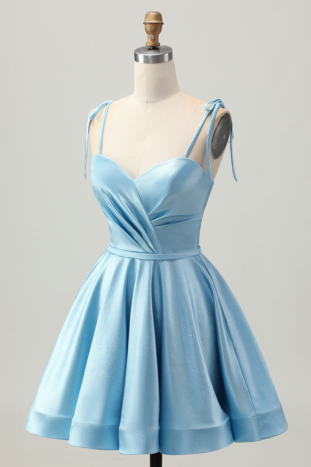 Blue Satin A Line Short Spaghetti Straps Cocktail Dress