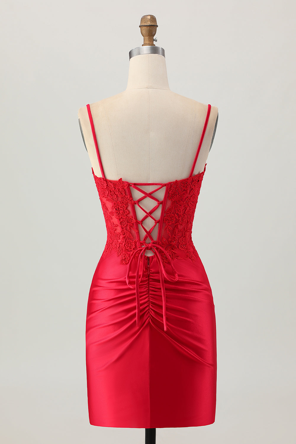 Dark Red Spaghetti Straps Beaded Short Tight Cocktail Dress with Lace Up Back