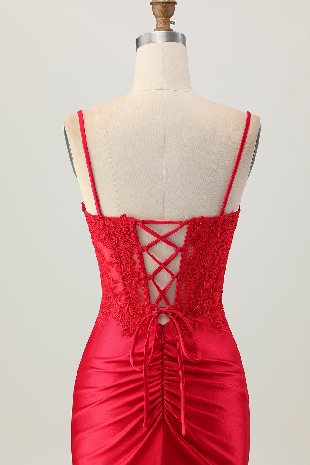 Dark Red Spaghetti Straps Beaded Short Tight Cocktail Dress with Lace Up Back