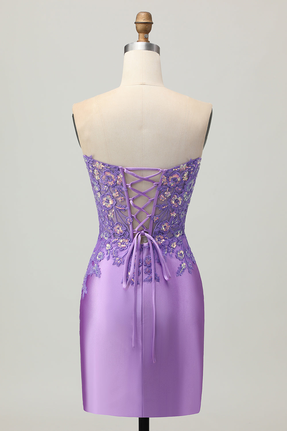 Sparkly Purple Bodycon Strapless Corset Ruched Sequins Cocktail Dress