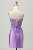Sparkly Purple Bodycon Strapless Corset Ruched Sequins Cocktail Dress