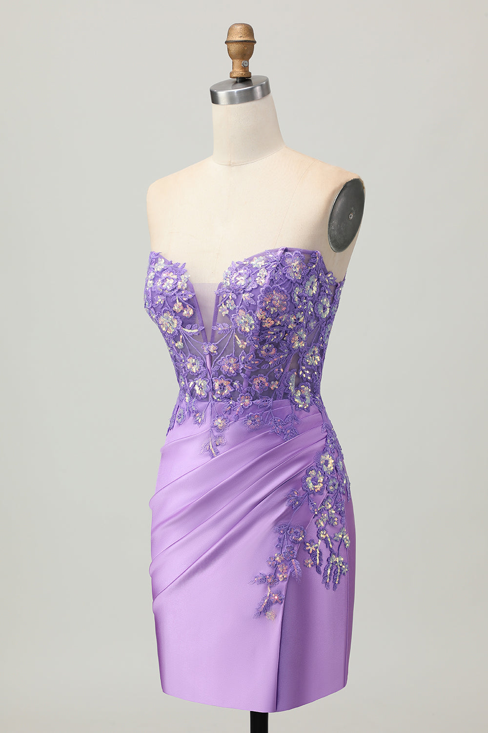 Sparkly Purple Bodycon Strapless Corset Ruched Sequins Cocktail Dress