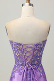 Sparkly Purple Bodycon Strapless Corset Ruched Sequins Cocktail Dress