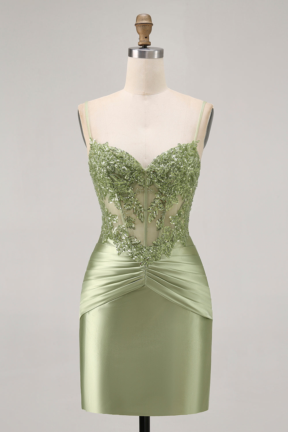 Green Strapless Corset Sequins Bodycon Short Prom Dress with Appliques
