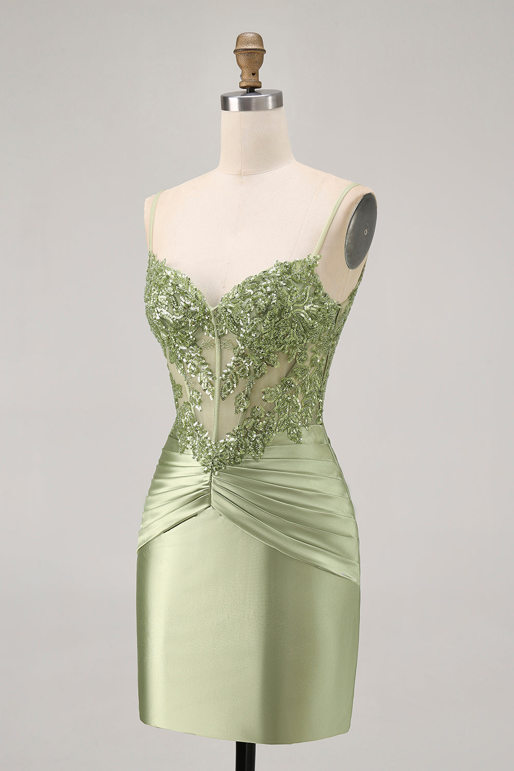 Green Strapless Corset Sequins Bodycon Short Prom Dress with Appliques