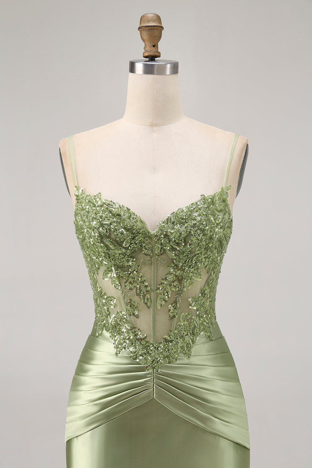 Green Strapless Corset Sequins Bodycon Short Prom Dress with Appliques