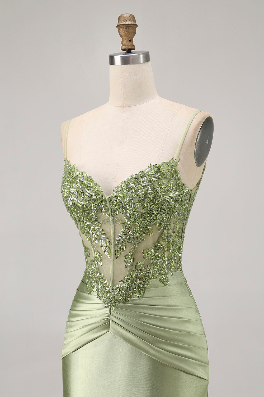 Green Strapless Corset Sequins Bodycon Short Prom Dress with Appliques