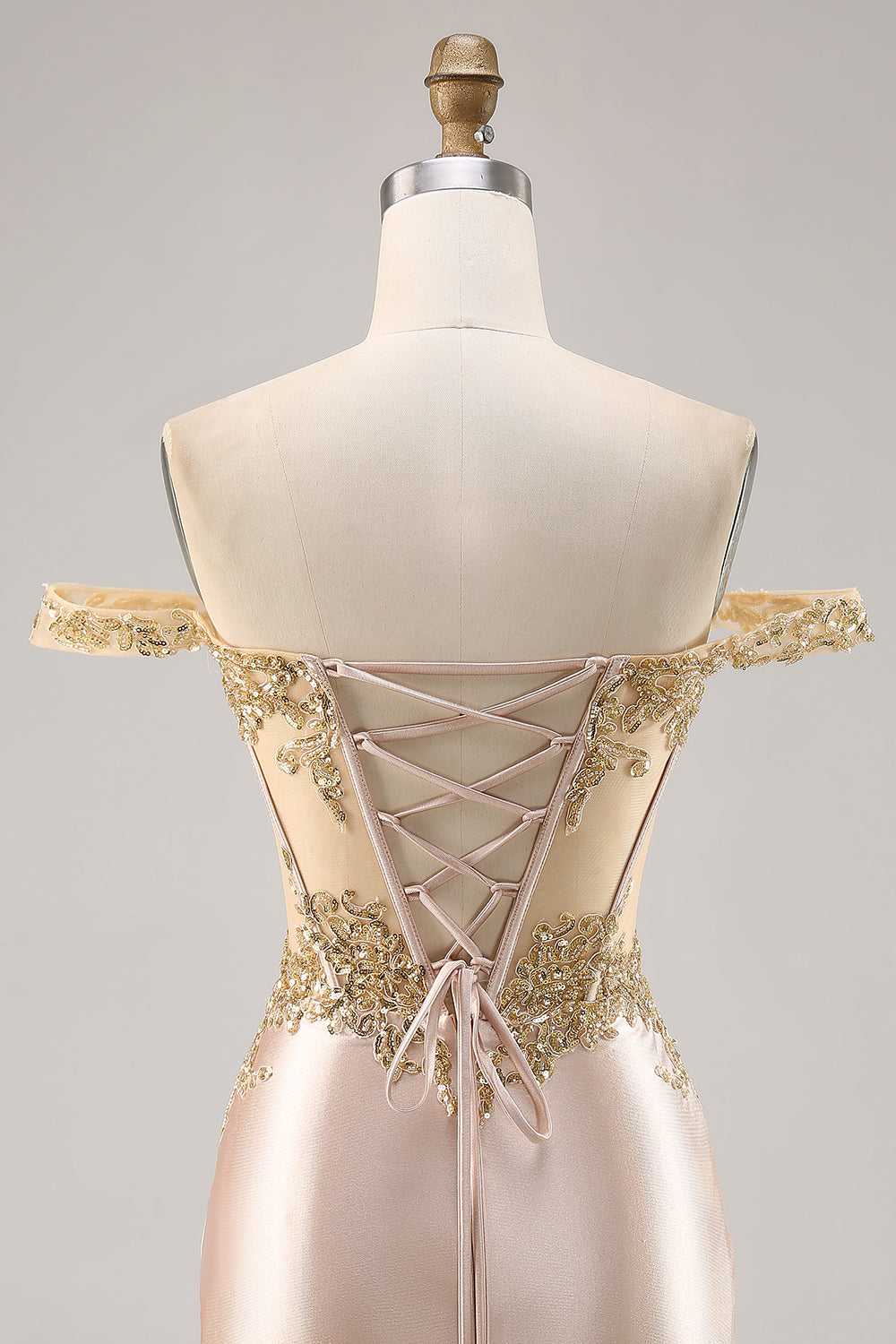 Champagne Off the Shoulder Corset Bodycon Cockatil Dress with Sequins