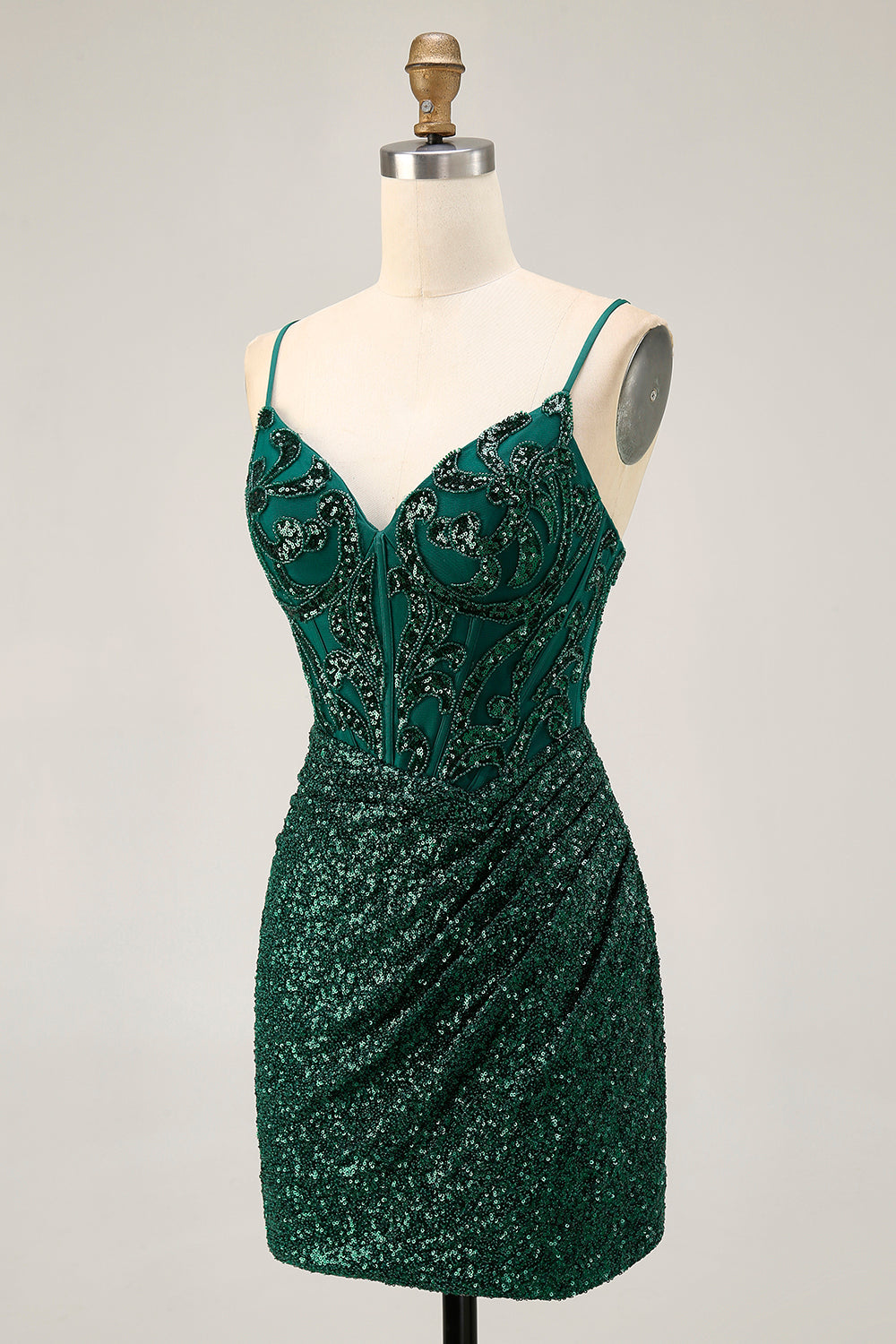 Sparkly Bodycon Dark Green Sequins Corset Cocktail Dress