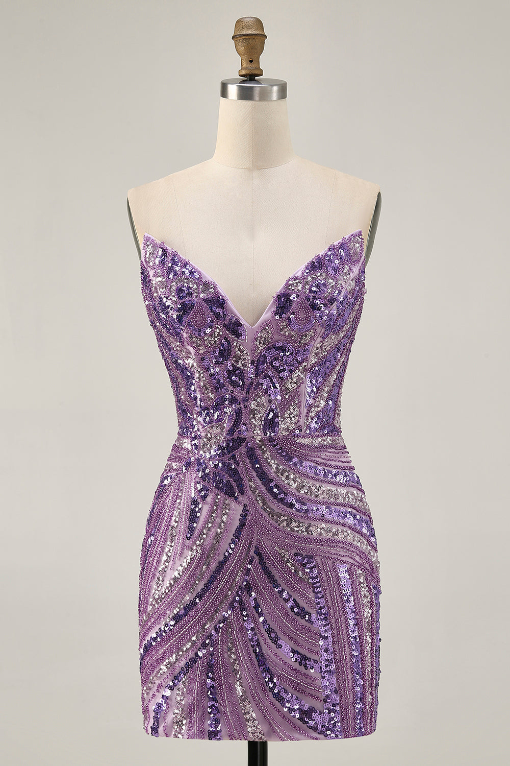 Sparkly Sequins Purple Strapless Tight Short Party Dress