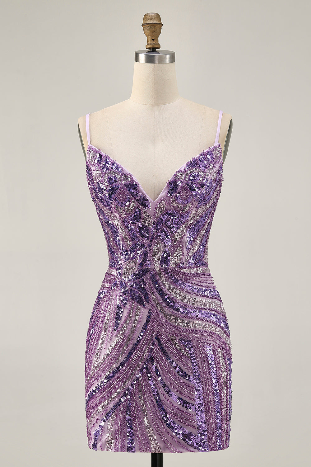 Sparkly Sequins Purple Strapless Tight Short Party Dress