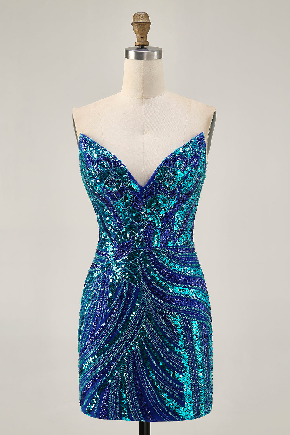 Sparkly Sequins Purple Strapless Tight Short Party Dress