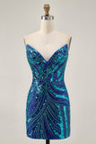 Sparkly Sequins Purple Strapless Tight Short Party Dress