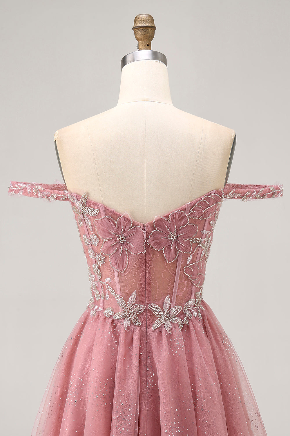 Off The Shoulder Dusty Rose Floral A Line Cocktail Dress
