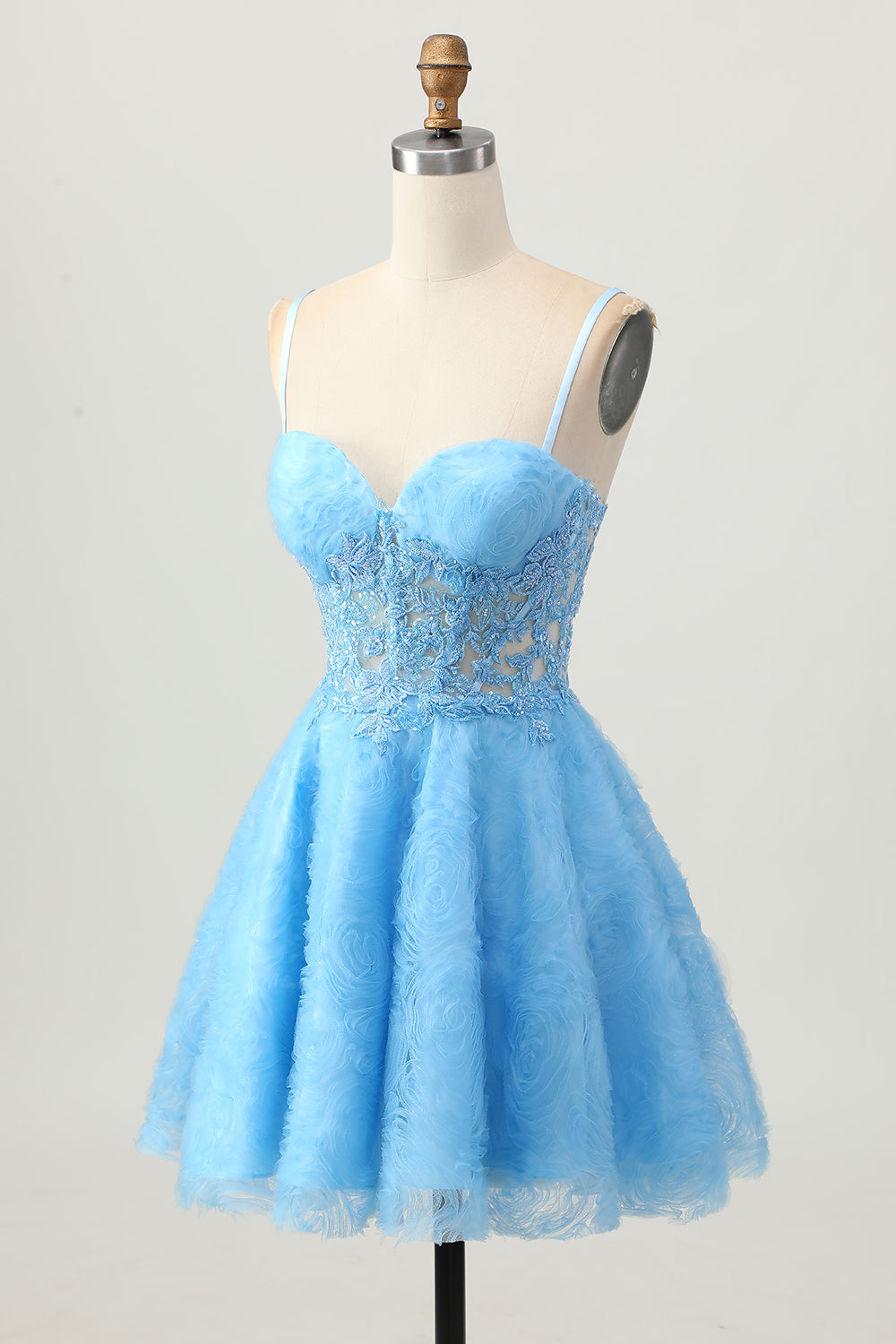 A Line Blue Short Corset Prom Dress with Appliques