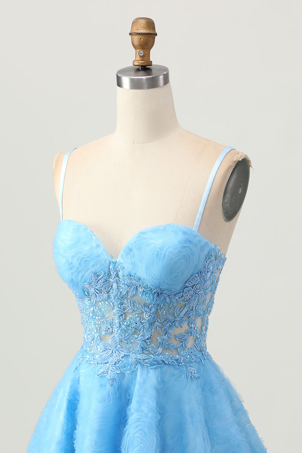 A Line Blue Short Corset Prom Dress with Appliques