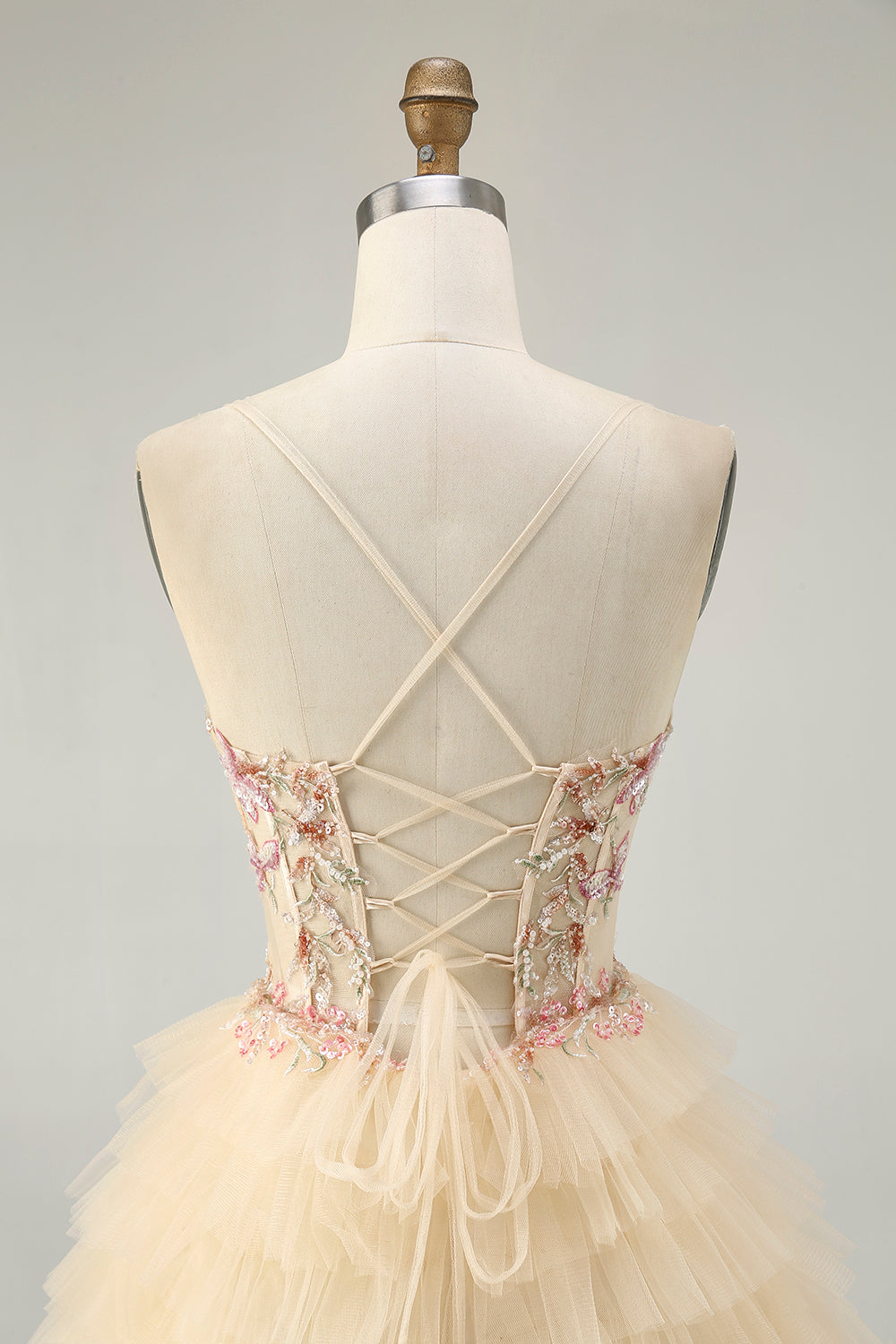 Apricot Spaghetti Straps Corset A Line Ruffled Cocktail Dress
