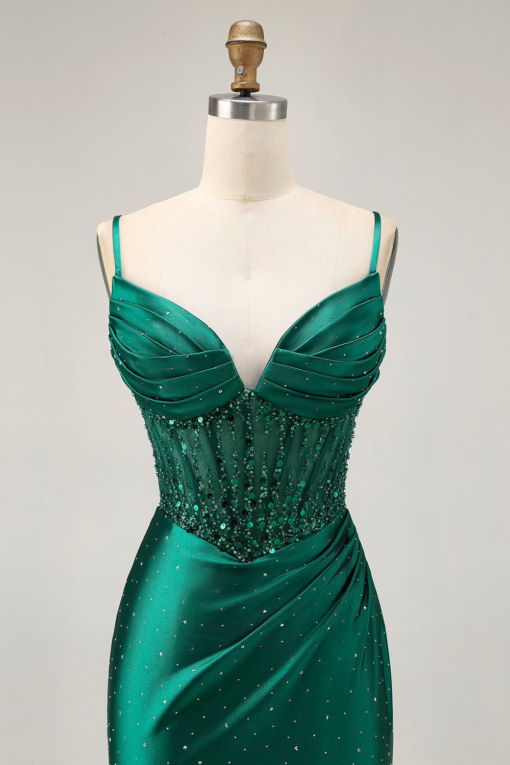 Dark Green Bodycon Corset Sequins Satin Cocktail Dress