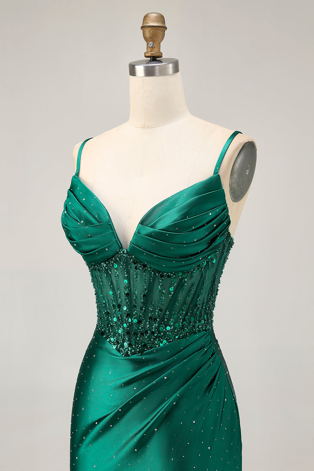 Dark Green Bodycon Corset Sequins Satin Cocktail Dress