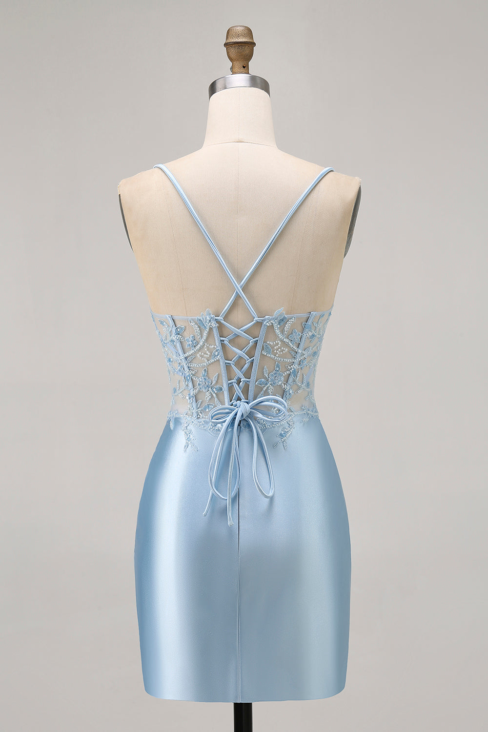 Blue Bodycon Sequins Corset Beaded Cocktail Dress with Appliques