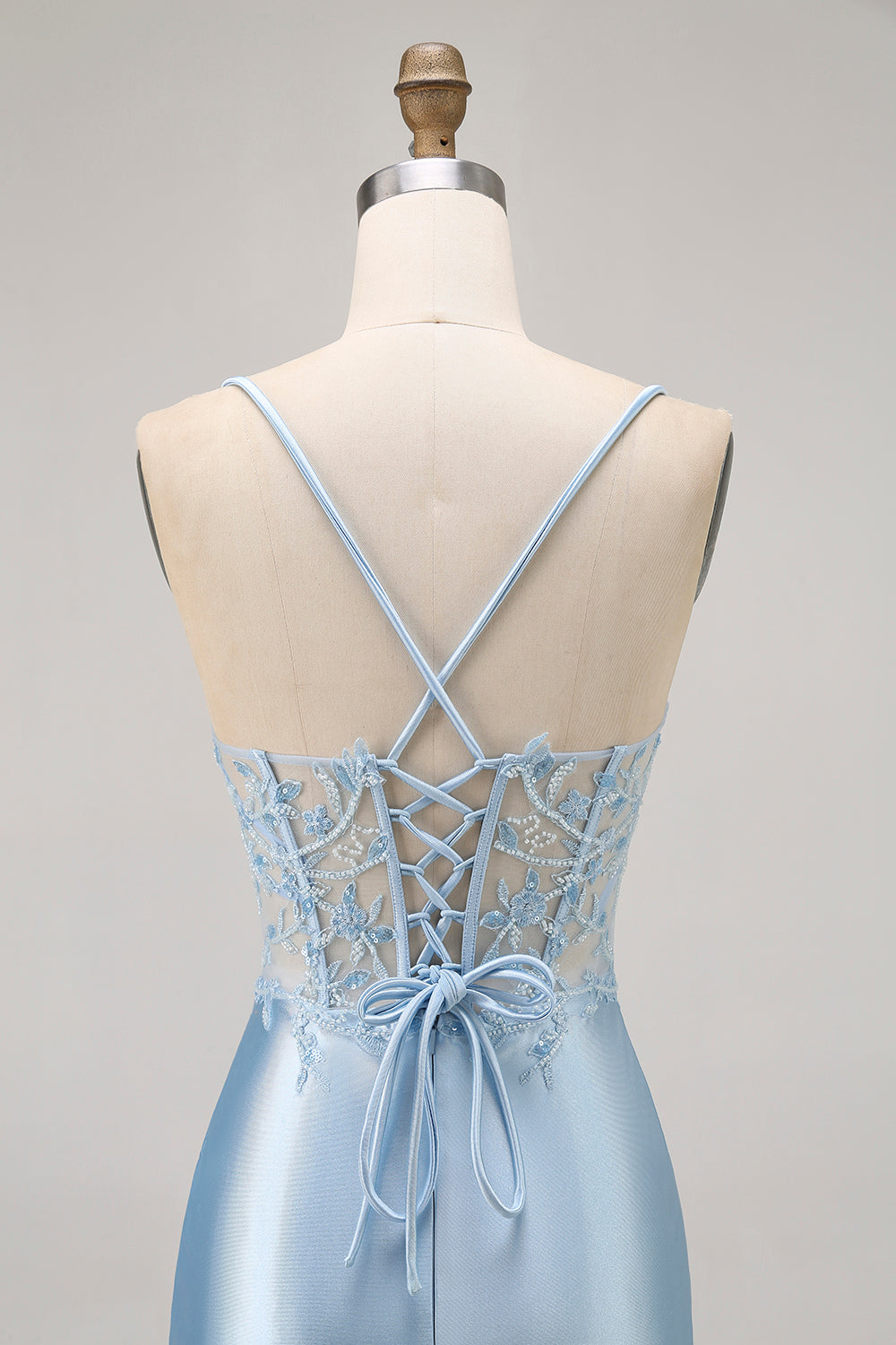 Blue Bodycon Sequins Corset Beaded Cocktail Dress with Appliques