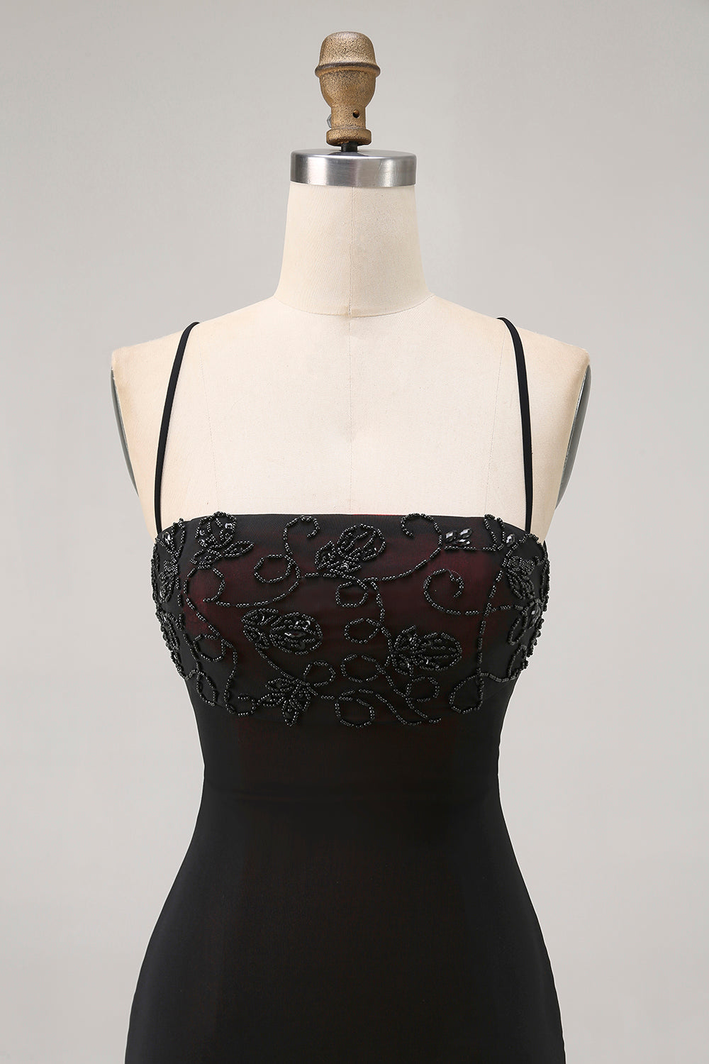 Black Bodycon Spaghetti Straps Cocktail Dress with Beading