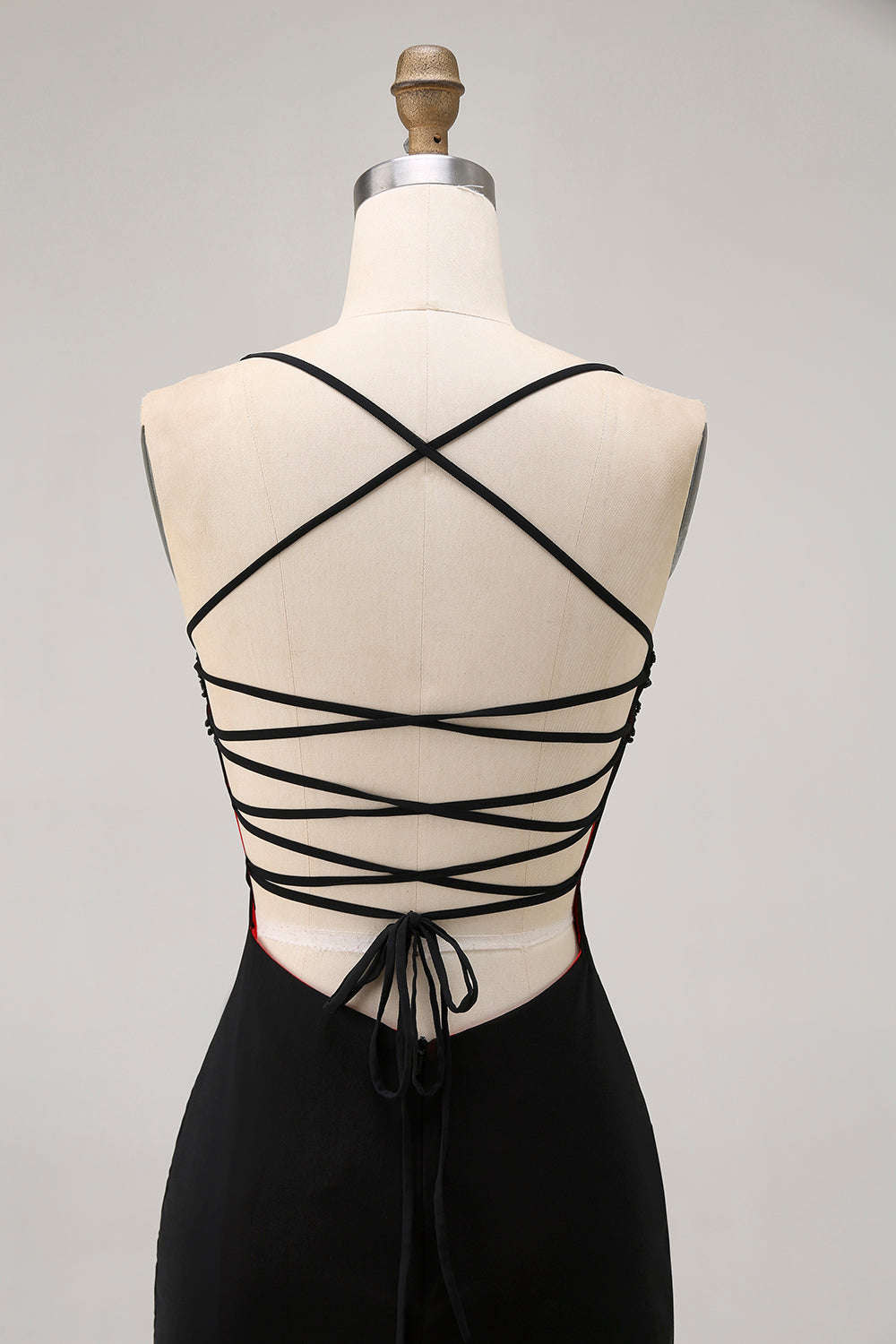 Black Bodycon Spaghetti Straps Cocktail Dress with Beading