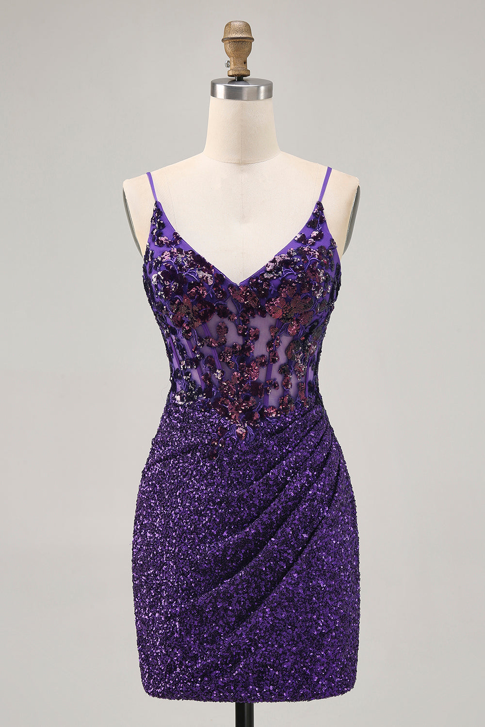 Sparkly Dark Purple Corset Cocktail Dress with Sequins