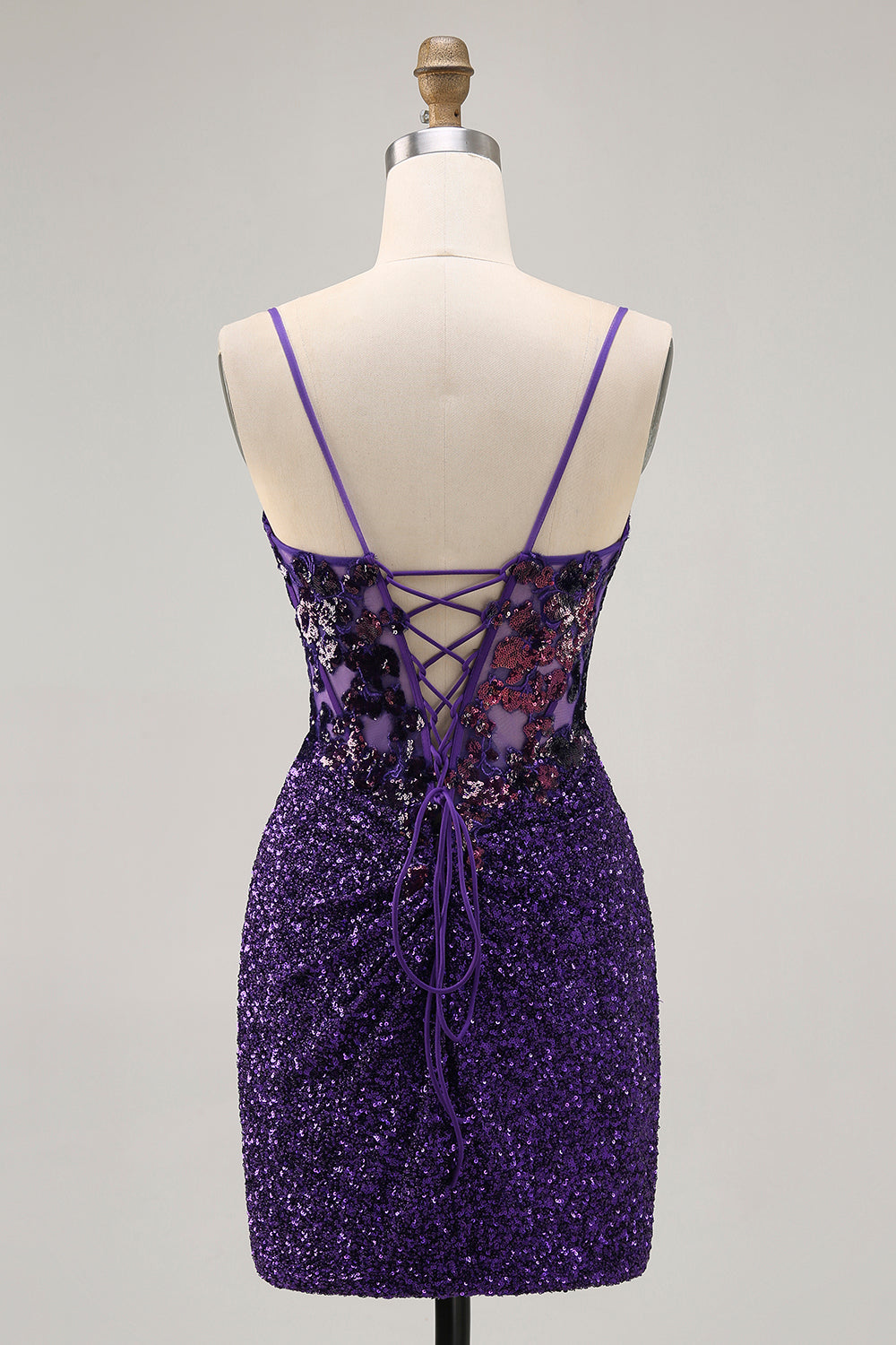 Sparkly Dark Purple Corset Cocktail Dress with Sequins