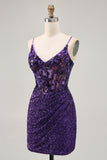 Sparkly Dark Purple Corset Cocktail Dress with Sequins