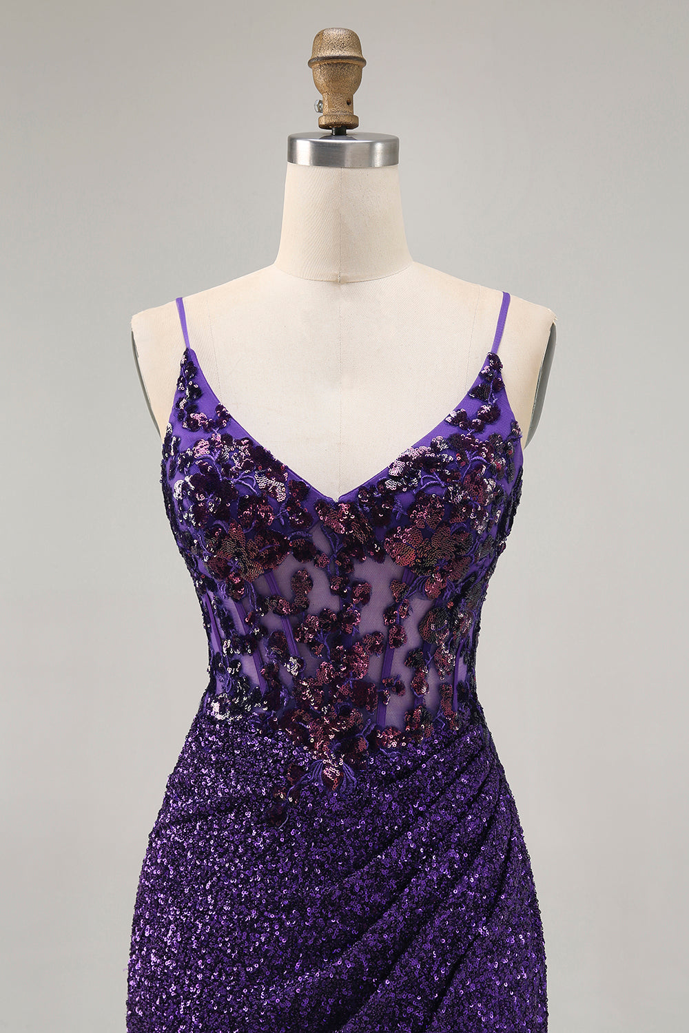 Sparkly Dark Purple Corset Cocktail Dress with Sequins