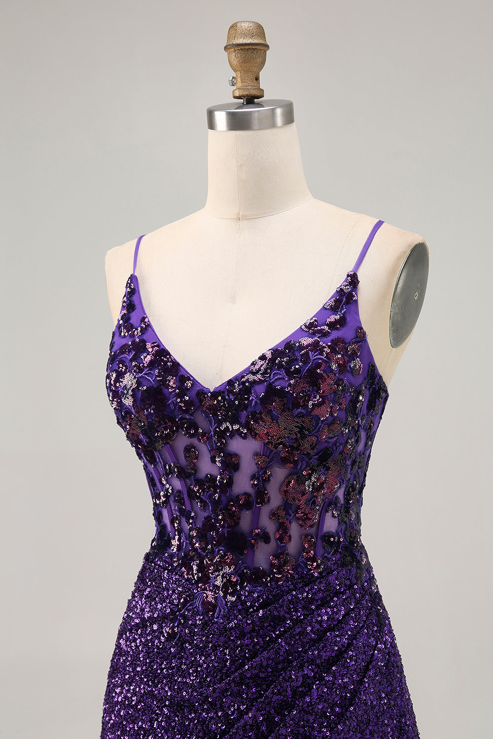 Sparkly Dark Purple Corset Cocktail Dress with Sequins