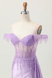 Lilac Sequins Cold Shoulder Beaded Corset Short Party Dress