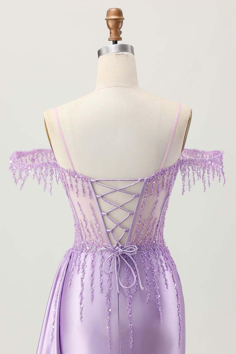 Lilac Sequins Cold Shoulder Beaded Corset Short Party Dress