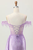 Lilac Sequins Cold Shoulder Beaded Corset Short Party Dress
