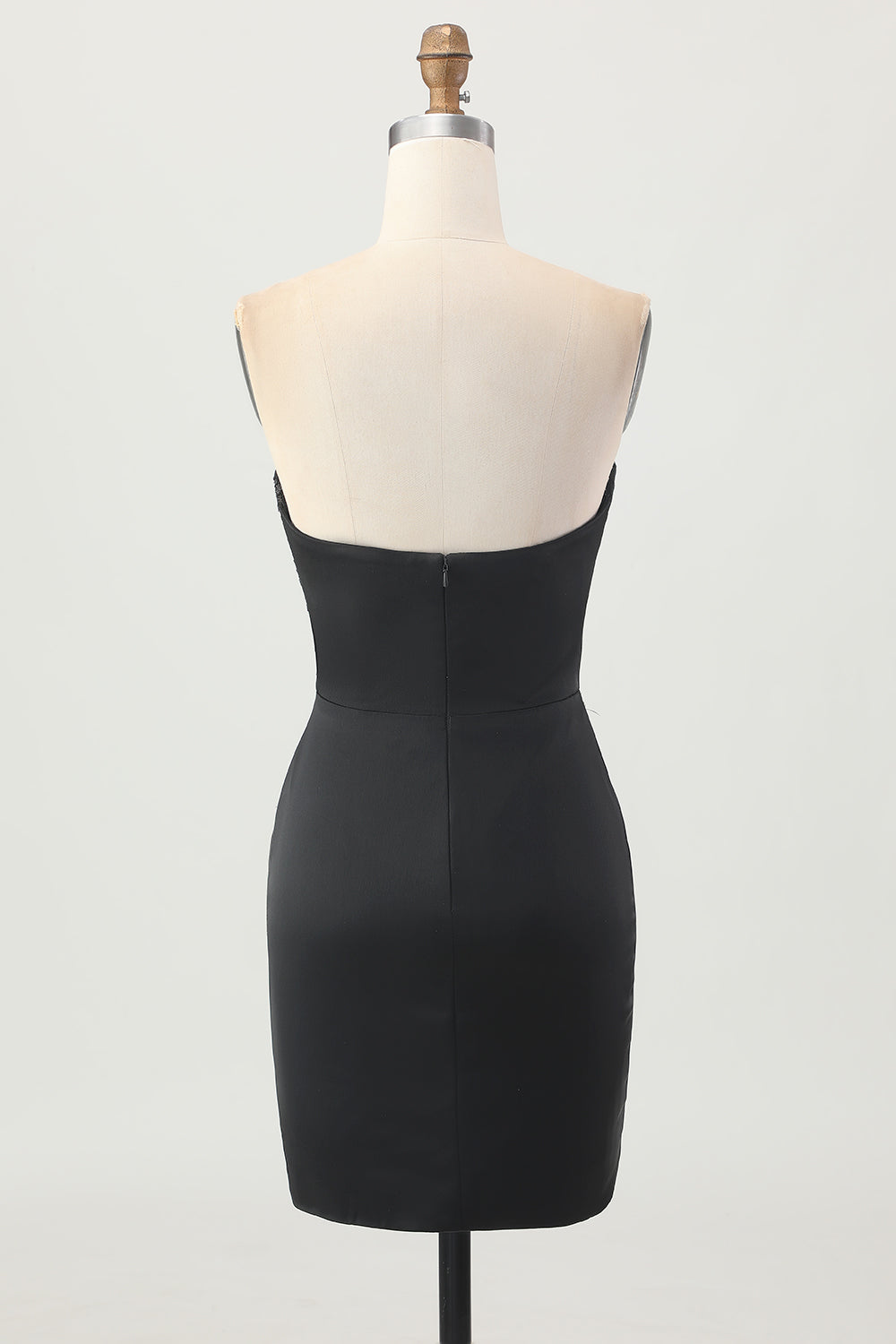 Black Strapless Corset Bodycon Beaded Cocktail Dress with Slit