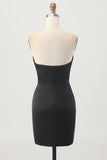 Black Strapless Corset Bodycon Beaded Cocktail Dress with Slit
