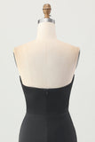 Black Strapless Corset Bodycon Beaded Cocktail Dress with Slit