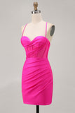Fuchsia Corset Ruched Tight Short Prom Dress