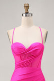 Fuchsia Corset Ruched Tight Short Prom Dress