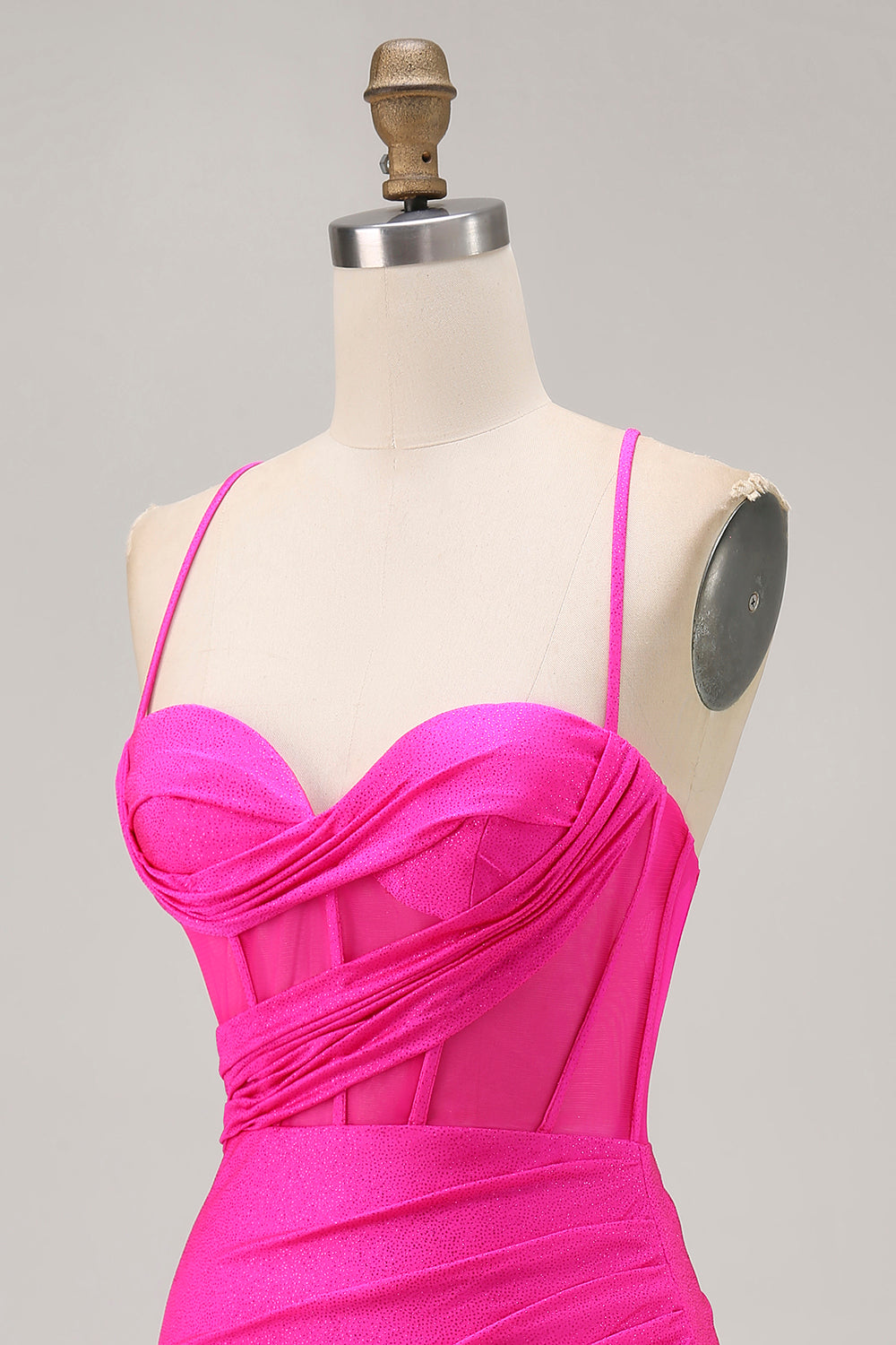 Fuchsia Corset Ruched Tight Short Prom Dress