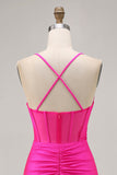 Fuchsia Corset Ruched Tight Short Prom Dress