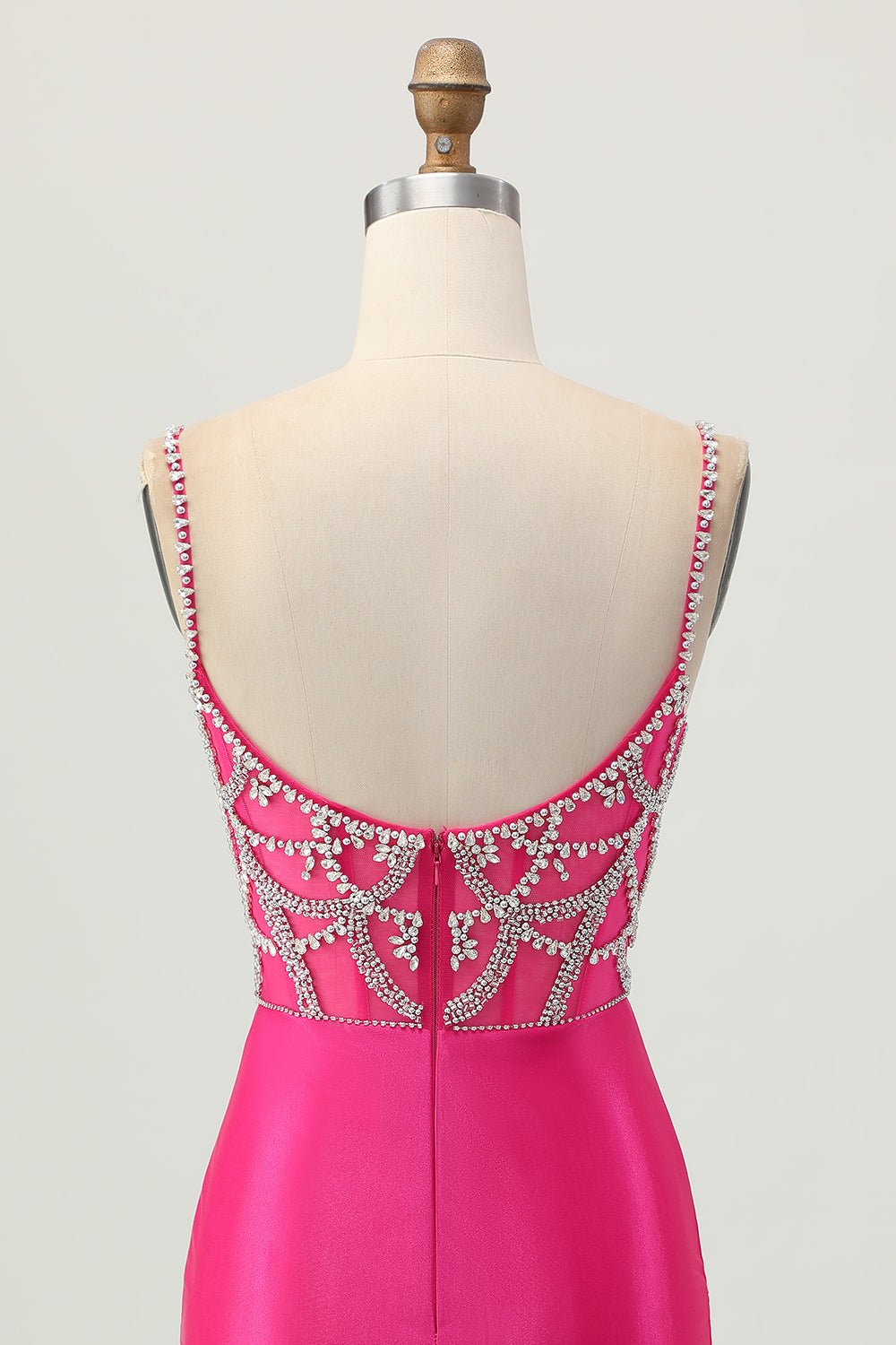 Fuchsia Bodycon Spaghetti Straps Satin Short Prom Dress with Slit